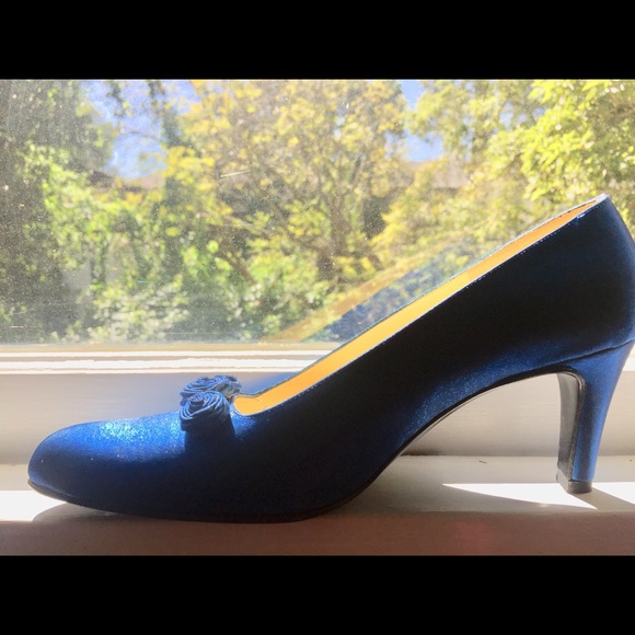 blue satin shoes